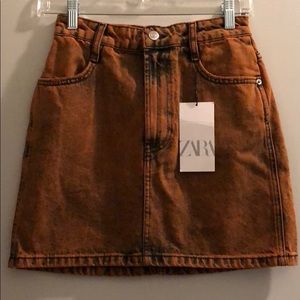 Zara Brand New Orange Acid Wash Denim Skirt Sz: XS